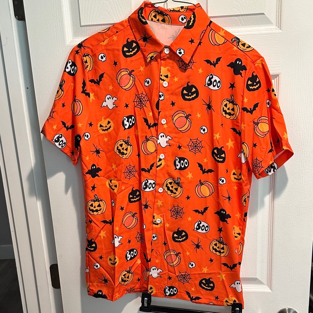 Men's Halloween Orange Button Down Shirt